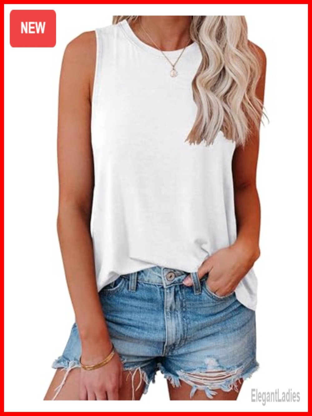 Women's Flowy Loose Fit Tank Top Sleeveless Crewneck Summer Casual Shirt